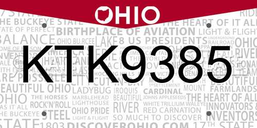 KTK9385 Ohio License Plate