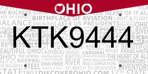 KTK9444 Ohio License Plate
