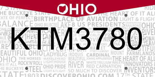 KTM3780 Ohio License Plate
