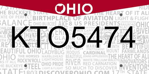 KTO5474 Ohio License Plate