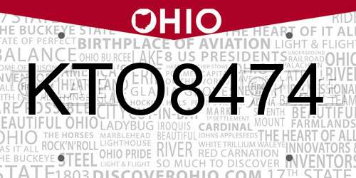 KTO8474 Ohio License Plate