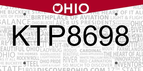 KTP8698 Ohio License Plate