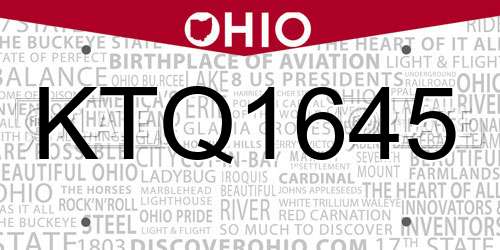KTQ1645 Ohio License Plate