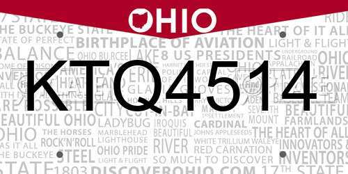 KTQ4514 Ohio License Plate