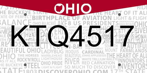 KTQ4517 Ohio License Plate