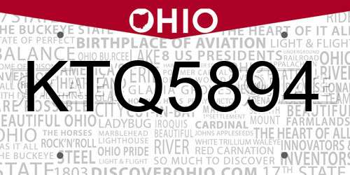 KTQ5894 Ohio License Plate