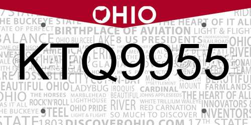 KTQ9955 Ohio License Plate