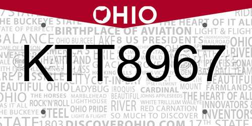 KTT8967 Ohio License Plate