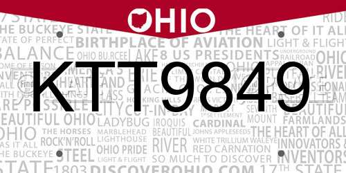 KTT9849 Ohio License Plate
