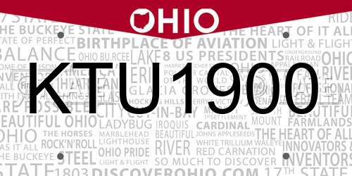 KTU1900 Ohio License Plate