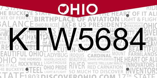 KTW5684 Ohio License Plate