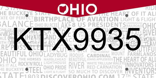 KTX9935 Ohio License Plate