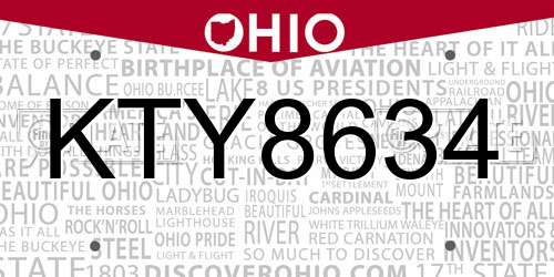 KTY8634 Ohio License Plate