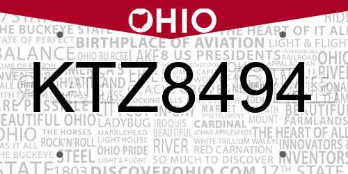 KTZ8494 Ohio License Plate