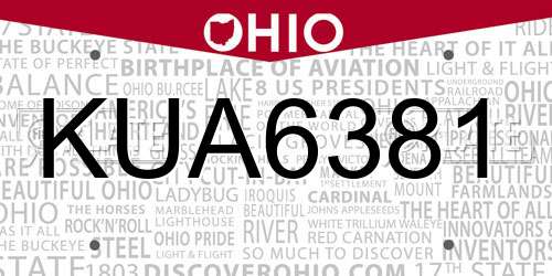KUA6381 Ohio License Plate