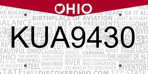 KUA9430 Ohio License Plate