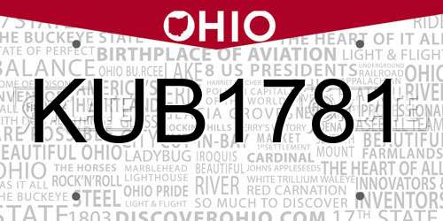 KUB1781 Ohio License Plate