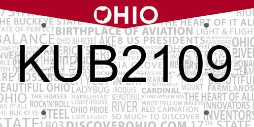 KUB2109 Ohio License Plate