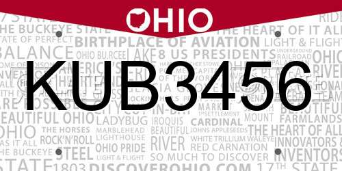 KUB3456 Ohio License Plate