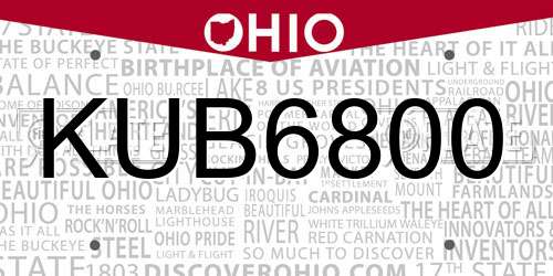 KUB6800 Ohio License Plate