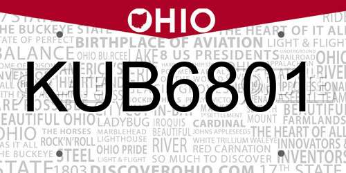 KUB6801 Ohio License Plate