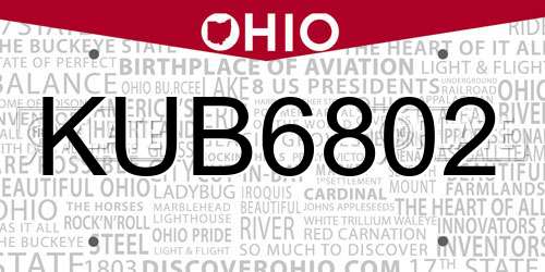 KUB6802 Ohio License Plate