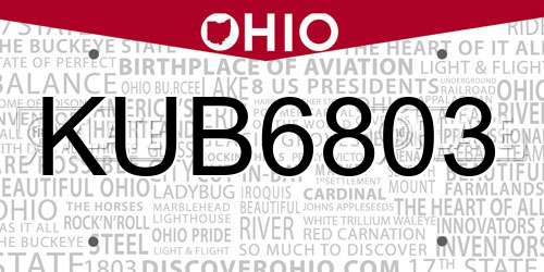 KUB6803 Ohio License Plate