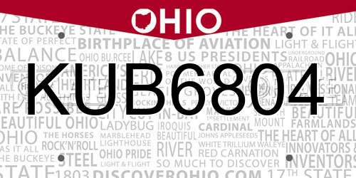KUB6804 Ohio License Plate