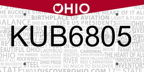 KUB6805 Ohio License Plate
