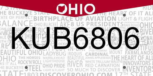 KUB6806 Ohio License Plate