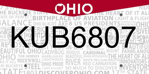 KUB6807 Ohio License Plate