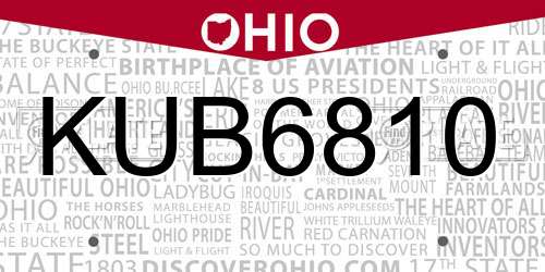 KUB6810 Ohio License Plate