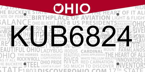 KUB6824 Ohio License Plate