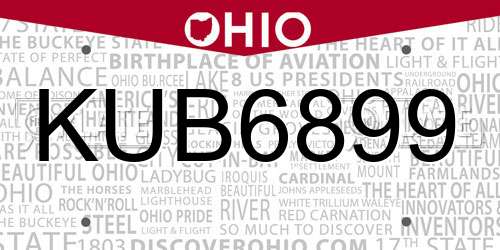 KUB6899 Ohio License Plate