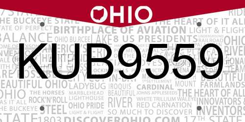 KUB9559 Ohio License Plate