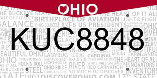 KUC8848 Ohio License Plate