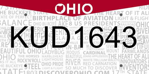 KUD1643 Ohio License Plate