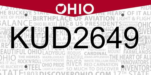 KUD2649 Ohio License Plate
