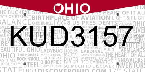 KUD3157 Ohio License Plate