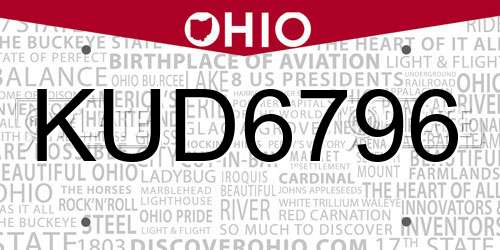 KUD6796 Ohio License Plate