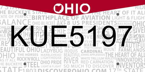KUE5197 Ohio License Plate