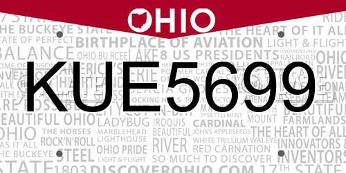 KUE5699 Ohio License Plate