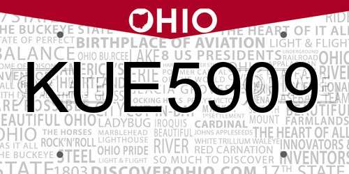 KUE5909 Ohio License Plate