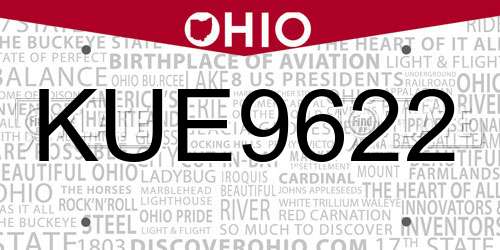 KUE9622 Ohio License Plate