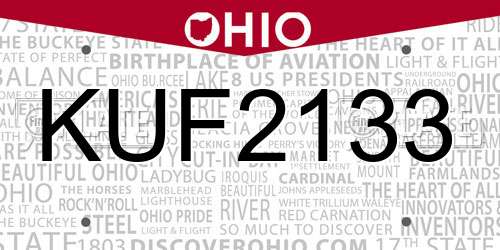 KUF2133 Ohio License Plate