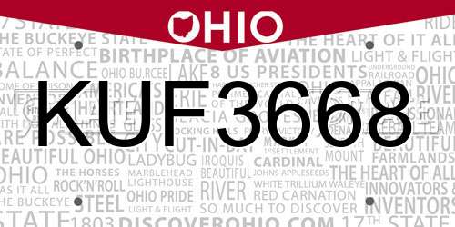 KUF3668 Ohio License Plate