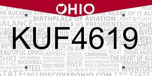 KUF4619 Ohio License Plate