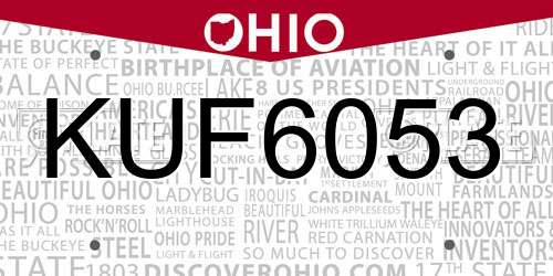 KUF6053 Ohio License Plate
