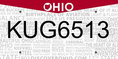 KUG6513 Ohio License Plate