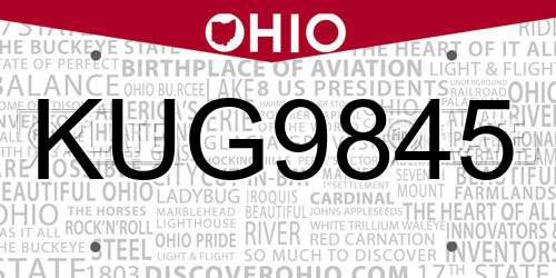 KUG9845 Ohio License Plate